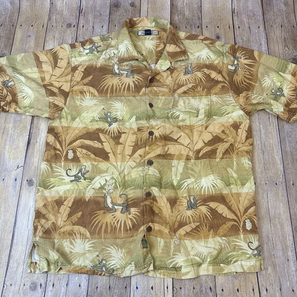 Tommy Bahama Silk Hawaiian Shirt Floral Monkeys Mens Medium - Picture 3 of 15
